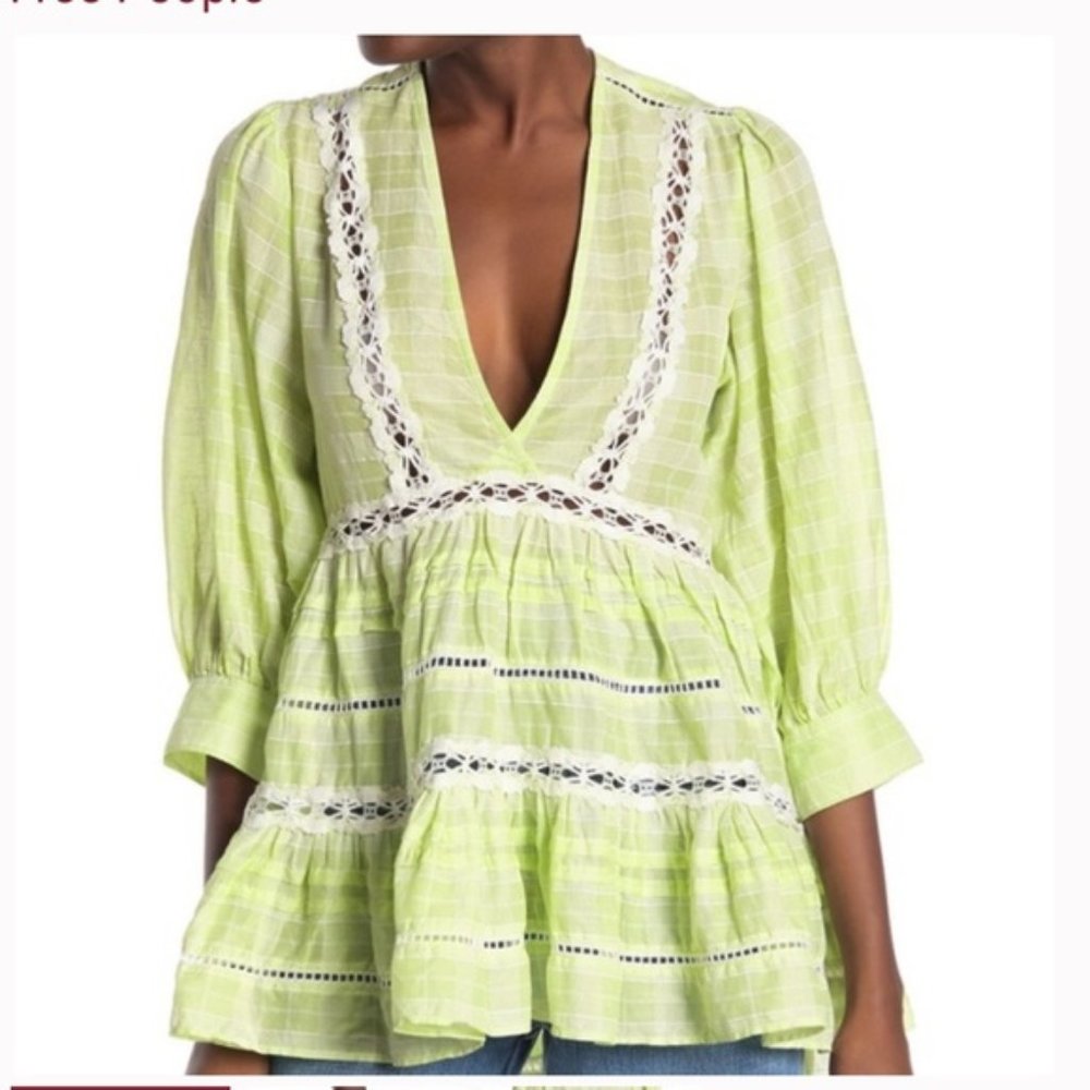 Free People Time Out Cotton Tunic Lime Combo - Picture 2 of 5
